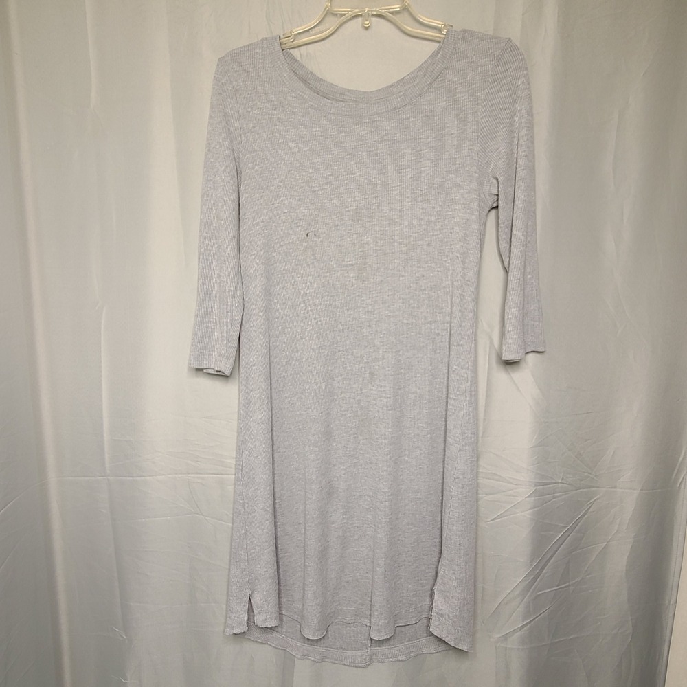 Simple Pleasures Ribbed Knit T-Shirt‎ Dress Womens L Gray 3/4 Sleeve Curved Hem